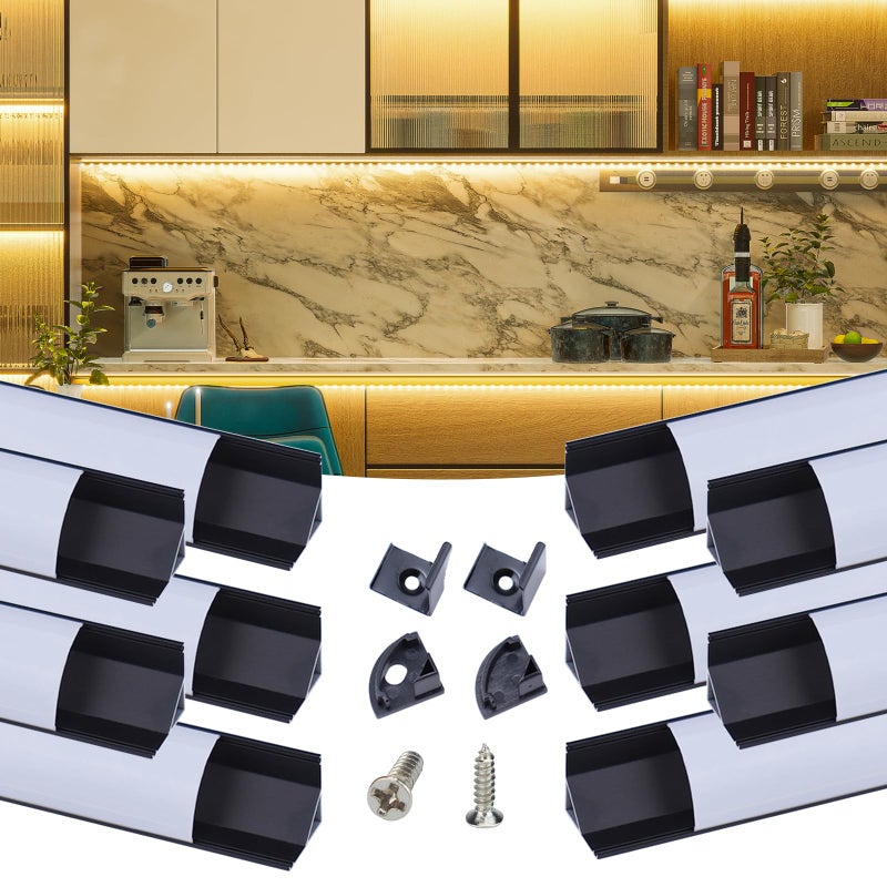 Muzata 10Pack 6.6FT/2M V Shape LED Channel Black Aluminum LED Strip Diffuser Channel with Milky White Cover Corner Lighting Easy Installation V1SW BW 2M - Image 1